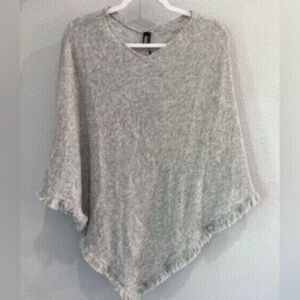 New Beryll Cashmere Neutral Contemporary Chic Luxury Preppy Frayed Poncho